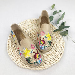 Women Slip On Floral Embroidered Breathable Casual Shoes