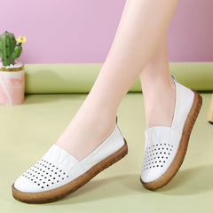 Women Soft Soled Hollow Out Leather Flat Shoes