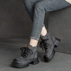 Women Spring Leather Thick Sole Boots