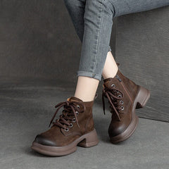 Women Spring Leather Thick Sole Boots