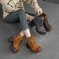 Women Spring Leather Thick Sole Boots