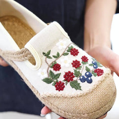 Women Spring Retro Floral Embroidery Linen Casual Shoes