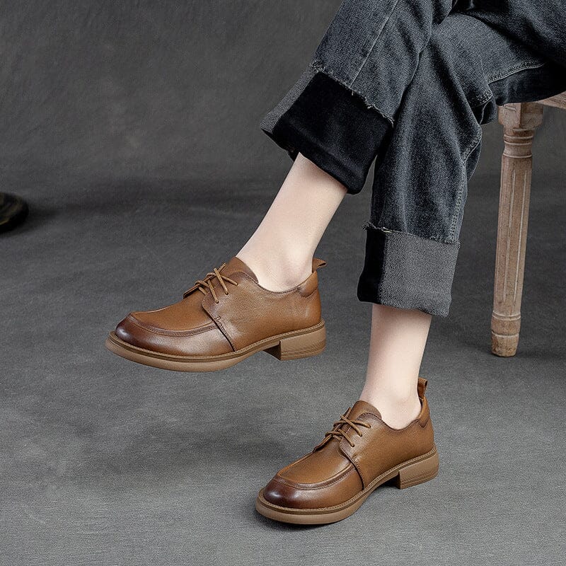 Women Spring Retro Leather Causal Shoes