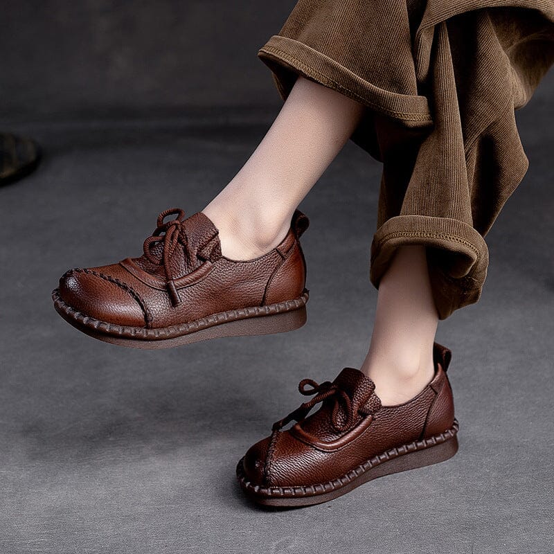 Women Spring Retro Leather Soft Casual Shoes