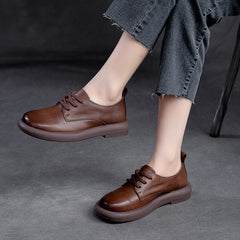 Women Spring Retro Soft Leather Flat Casual Shoes