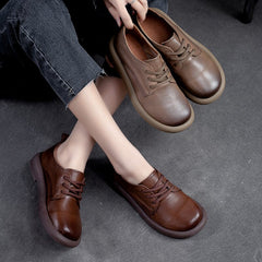 Women Spring Retro Soft Leather Flat Casual Shoes