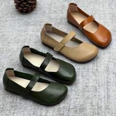 Women Spring Retro Velcro Tape Leather Casual Shoes