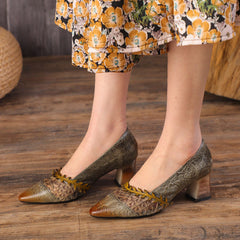 Women Spring Summer Leather Retro High Heel Casual Shoes