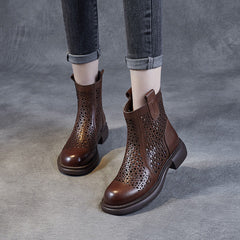 Women Spring Summer Vintage Hollow Leather Boots