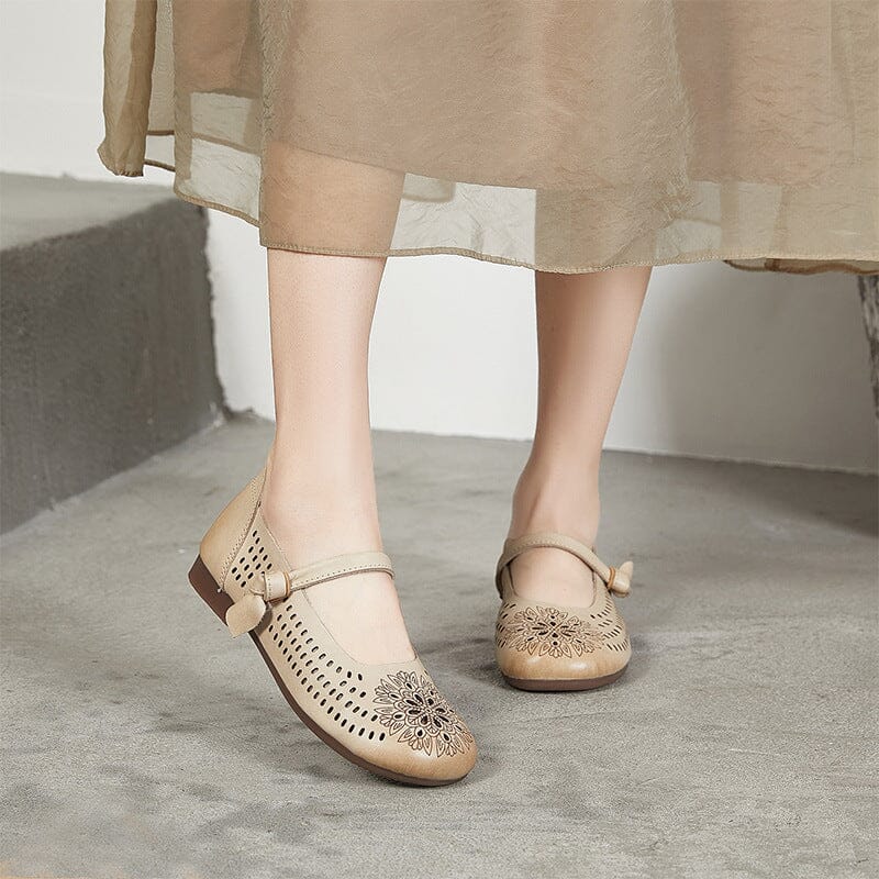 Women Summer Hollow Leather Casual Shoes