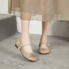 Women Summer Hollow Leather Casual Shoes