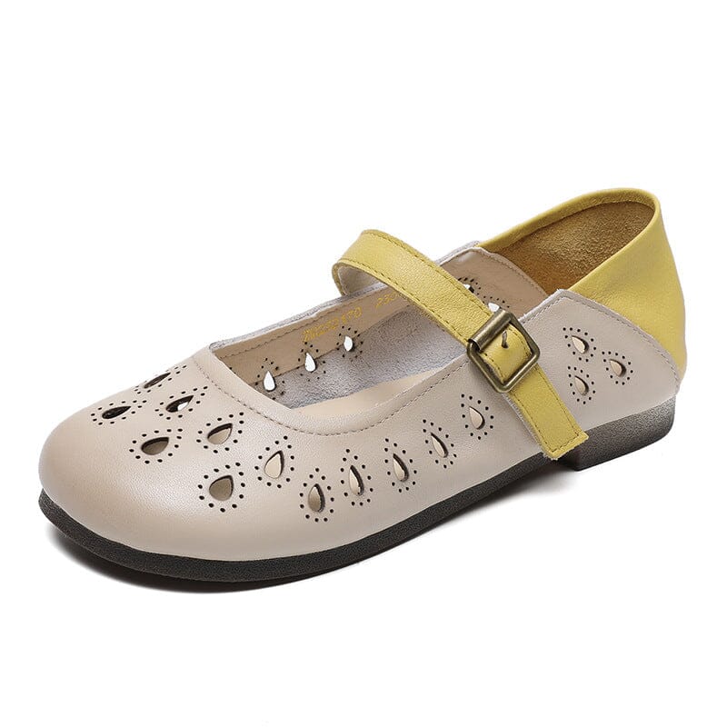 Women Summer Hollow Leather Flat Casual Shoes