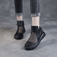 Women Summer Hollow Mesh Leather Casual Boots