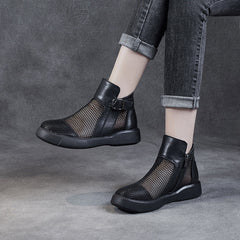 Women Summer Hollow Mesh Leather Casual Boots