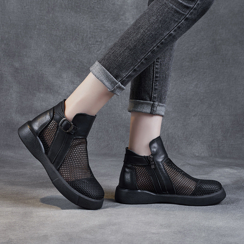 Women Summer Hollow Mesh Leather Casual Boots