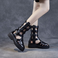 Women Summer Hollow Plaited Leather Boots