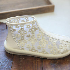 Women Summer Retro Embroidery Canvas Ankle Boots