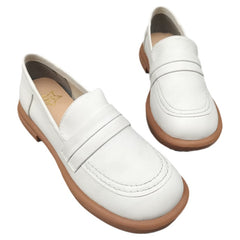 Women Summer Retro Solid Leather Casual Shoes