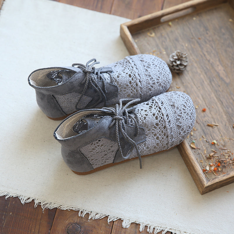 Women Summer Vintage Cotton Linen Hollow Boots