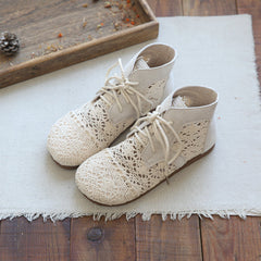 Women Summer Vintage Cotton Linen Hollow Boots