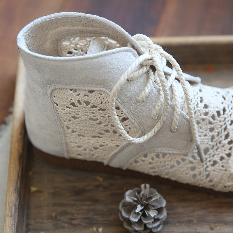 Women Summer Vintage Cotton Linen Hollow Boots