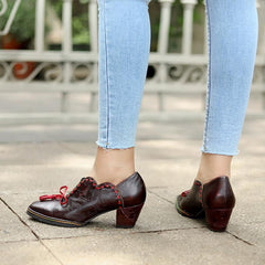 Women Vintage Leather Bowknot Casual Shoes