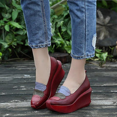 Women Wedge Sewing Paneled Casual Soft Shoes