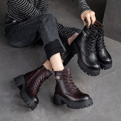 Women Winter Leather Furred Chunky Platform Boots