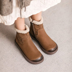 Women Winter Minimalist Leather Furred Flat Boots