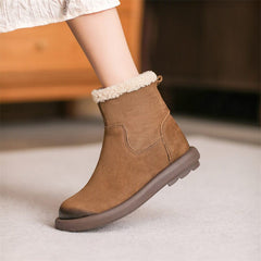 Women Winter Minimalist Leather Furred Flat Boots