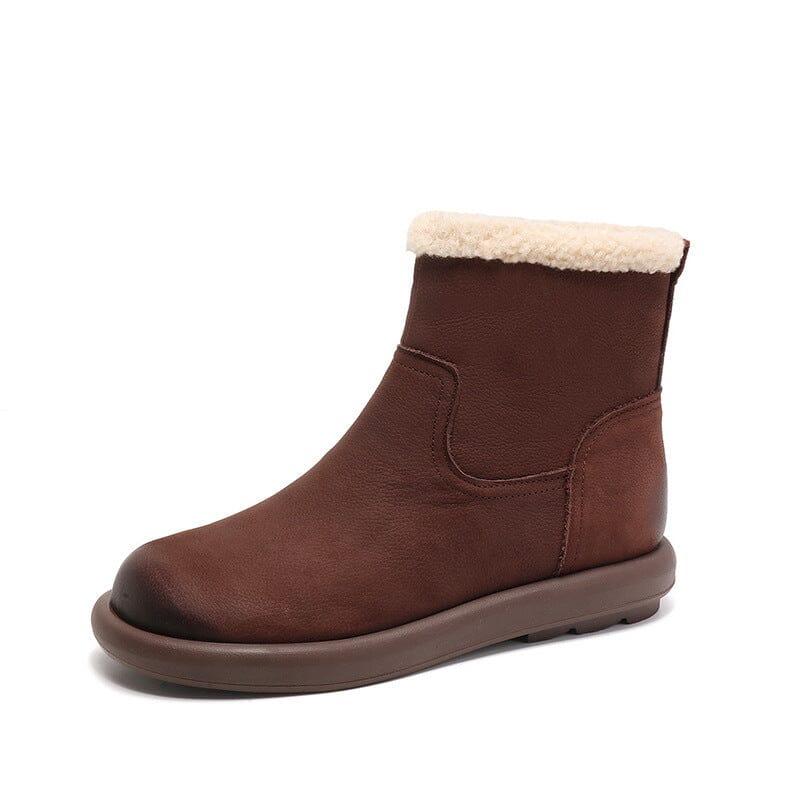 Women Winter Minimalist Leather Furred Flat Boots