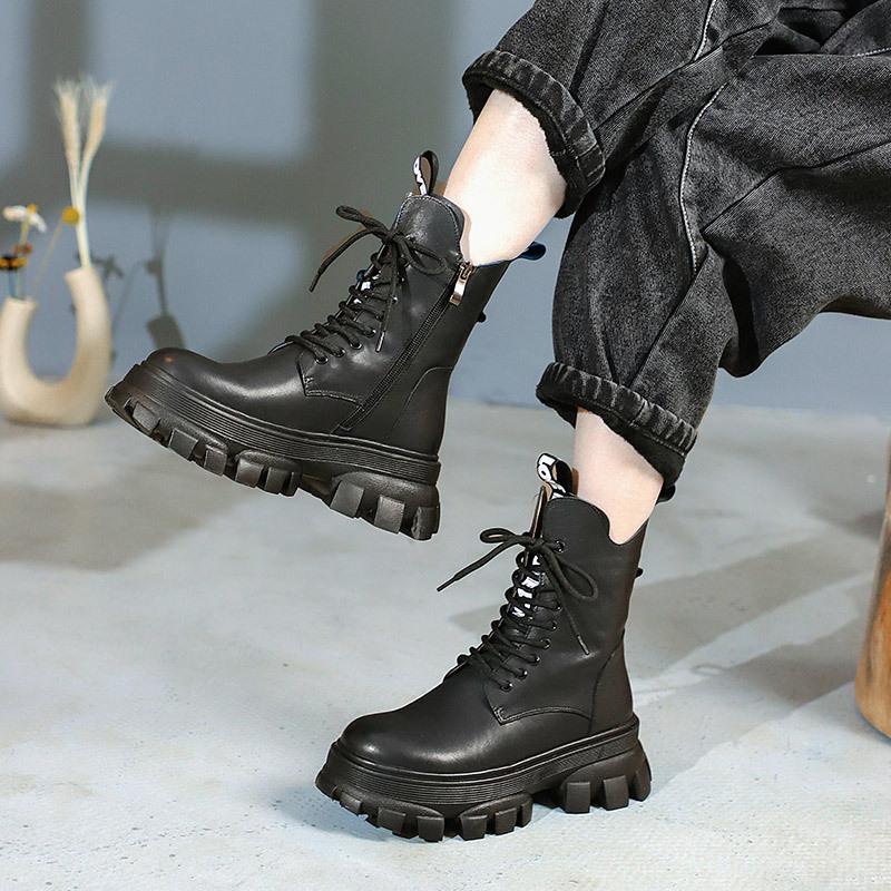 Women Winter Retro Fashion Casual Plush Leather Boots