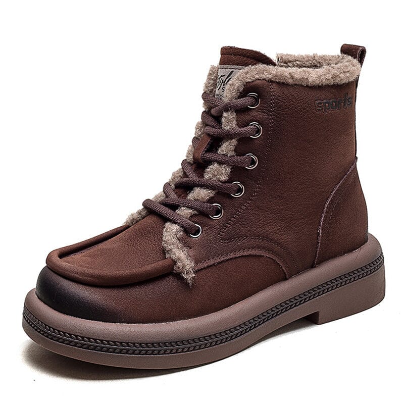 Women Winter Retro Leather Furred Snow Boots