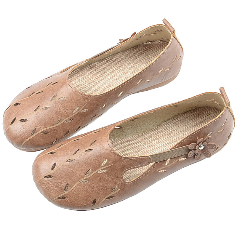 Women's Vintage Floral Hollow Leather Soft Casual Shoes