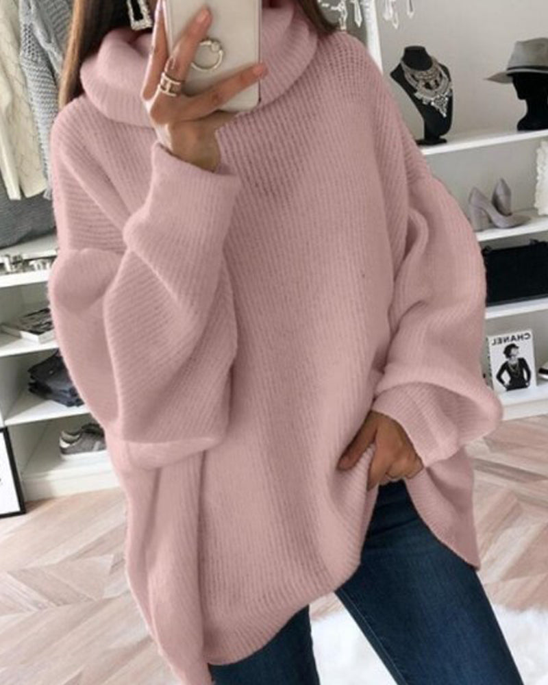 Solid color turtleneck sweater pile neck sweater