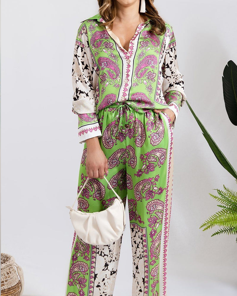 Casual Printed Shirt & Pants Two-Piece Set