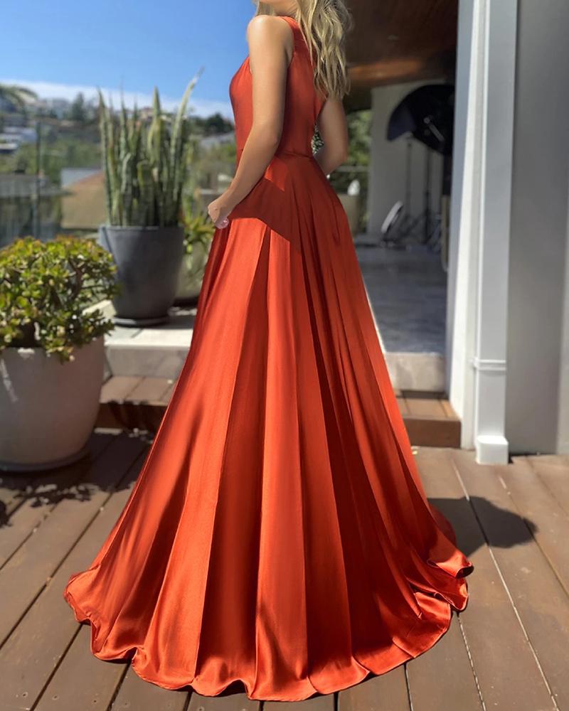 Sleeveless Slanted Shoulder Maxi Dress