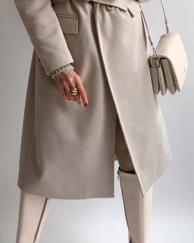 Solid Color Fine Lines Fashionable Strap Casual Coat