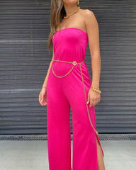 Casual Solid Color Tube Top Jumpsuit