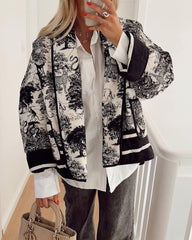 Lapel printed patchwork coat