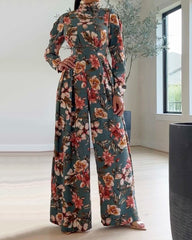 Fashion Casual Printed Long Sleeve Jumpsuit