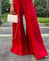 Solid Color Cross Halter Casual Fashion Wide Leg Jumpsuit