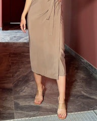 Solid Color V-neck Strappy Slim Dress