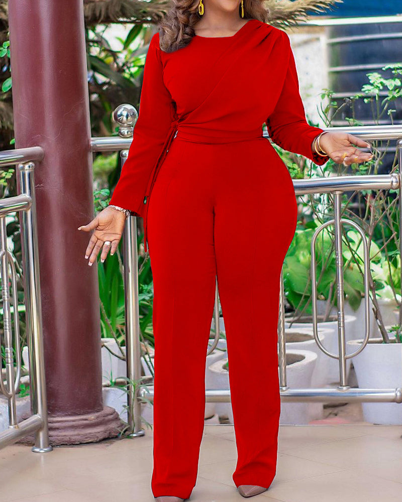 Solid Color Casual Wide-leg Plus Size Jumpsuit