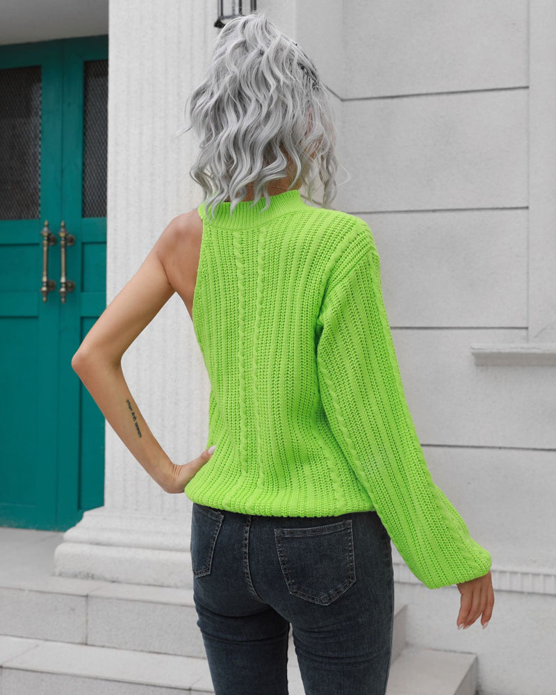 Fashion One Shoulder Long Sleeve Balloon Sleeve Sweater