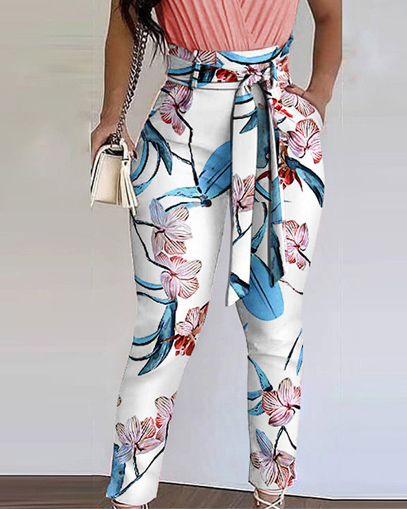 Fashion Suspender Top & Trousers Print Two-piece Set