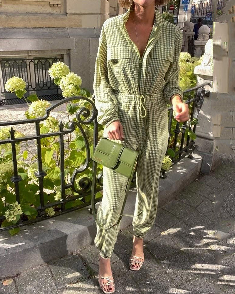 Plaid Shirt Strappy Jumpsuit