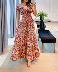 Fashionable One-shoulder Flower Rush Long Dress