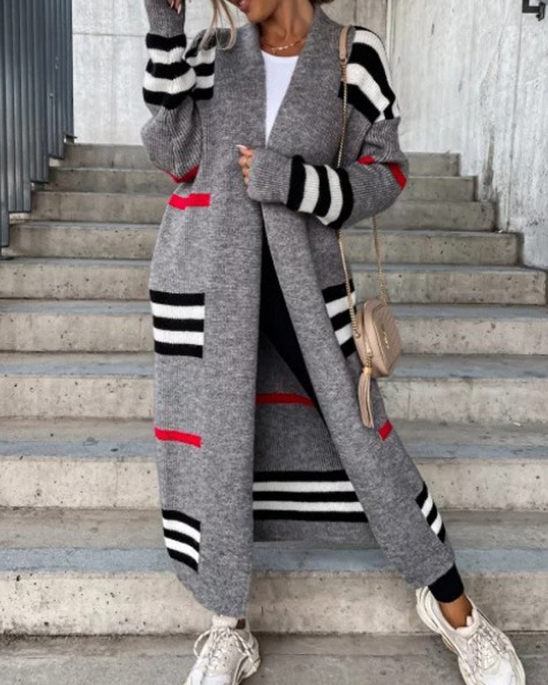 Long sleeve sweater striped dress jacket