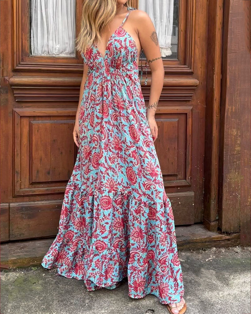 Casual V-neck Floral Dress